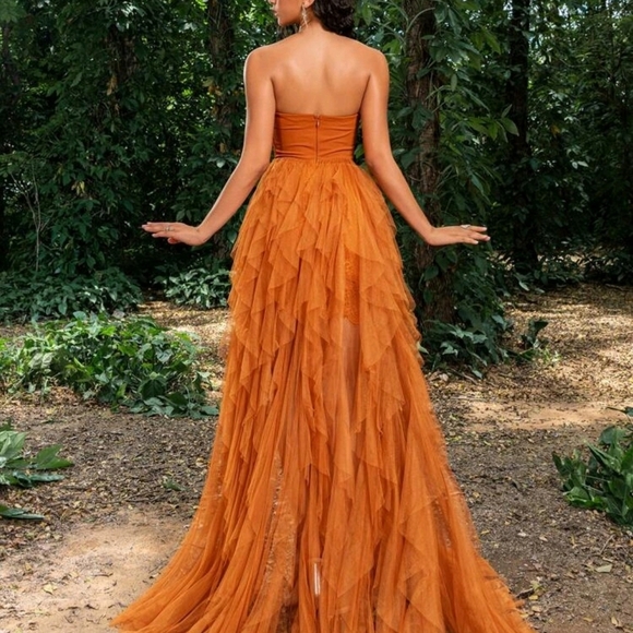 SHEIN Strapless Rust Ruffle Gown - Picture 3 of 3